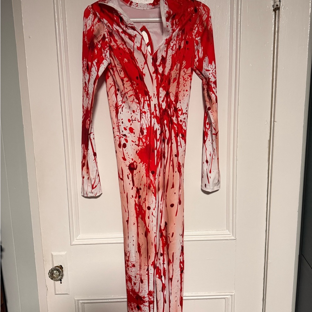 Devil Walking Red and White Blood Splatter Lace-Up Costume Jumpsuit - Picture 3 of 4